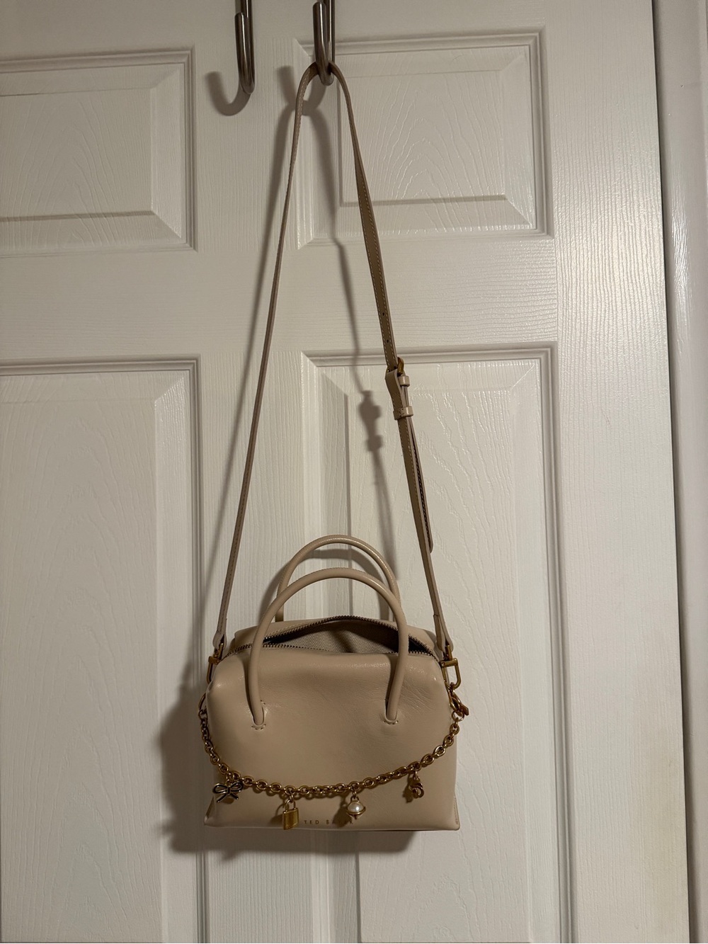 Ted Baker Beige Crossbody Satchel with Gold Charm Chain